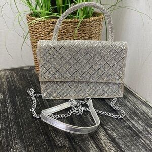Starlet Silver Sequins Evening Cocktail Party Square Chain Strap Handbag